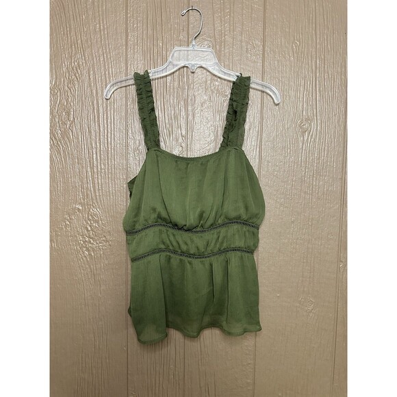 Old Navy Olive Green Ruffle Strap Tiered Cami Shirt Blouse Womens L - Picture 1 of 5